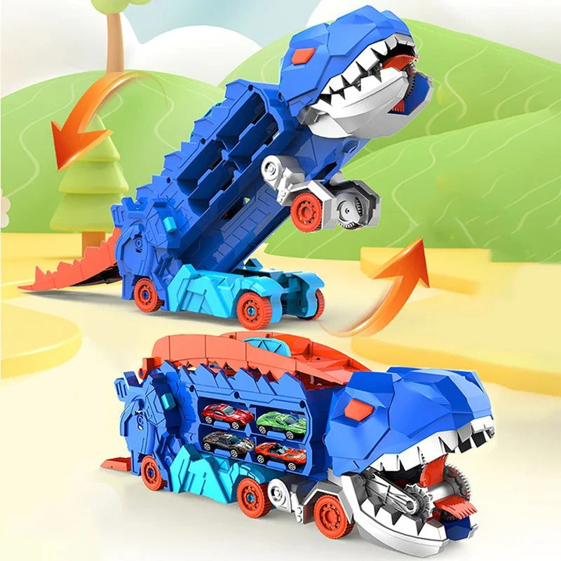 Transforming Dino Truck Playset with Racing Tracks and Cars
