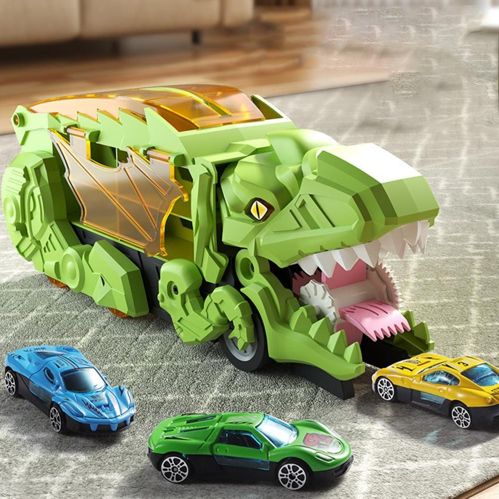Transforming Dino Truck Playset with Racing Tracks and Cars