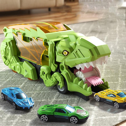 Transforming Dino Truck Playset with Racing Tracks and Cars