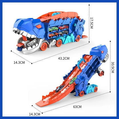 Transforming Dino Truck Playset with Racing Tracks and Cars