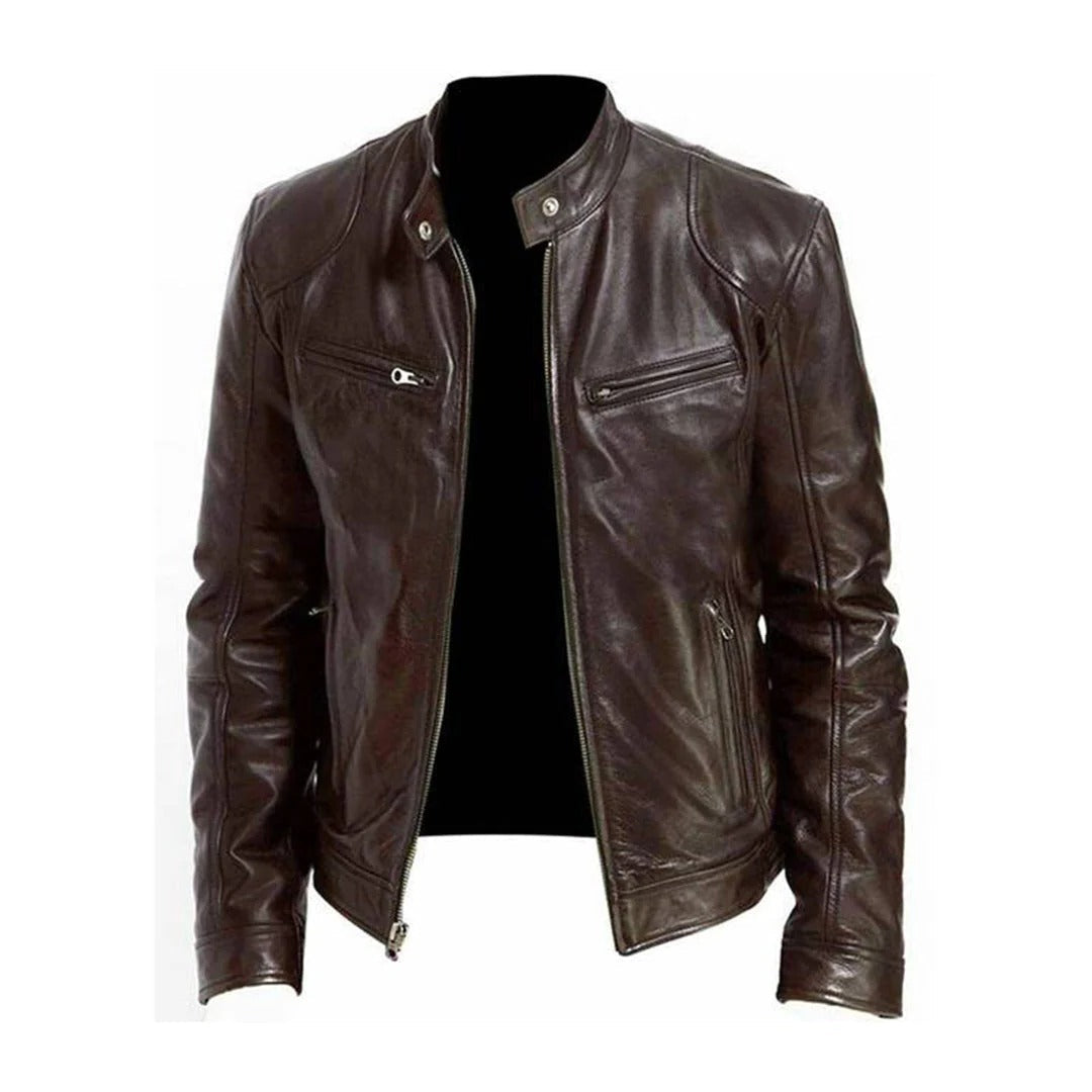 Men's Stylish Faux Leather Jacket with Breathable Lining and Light Insulation