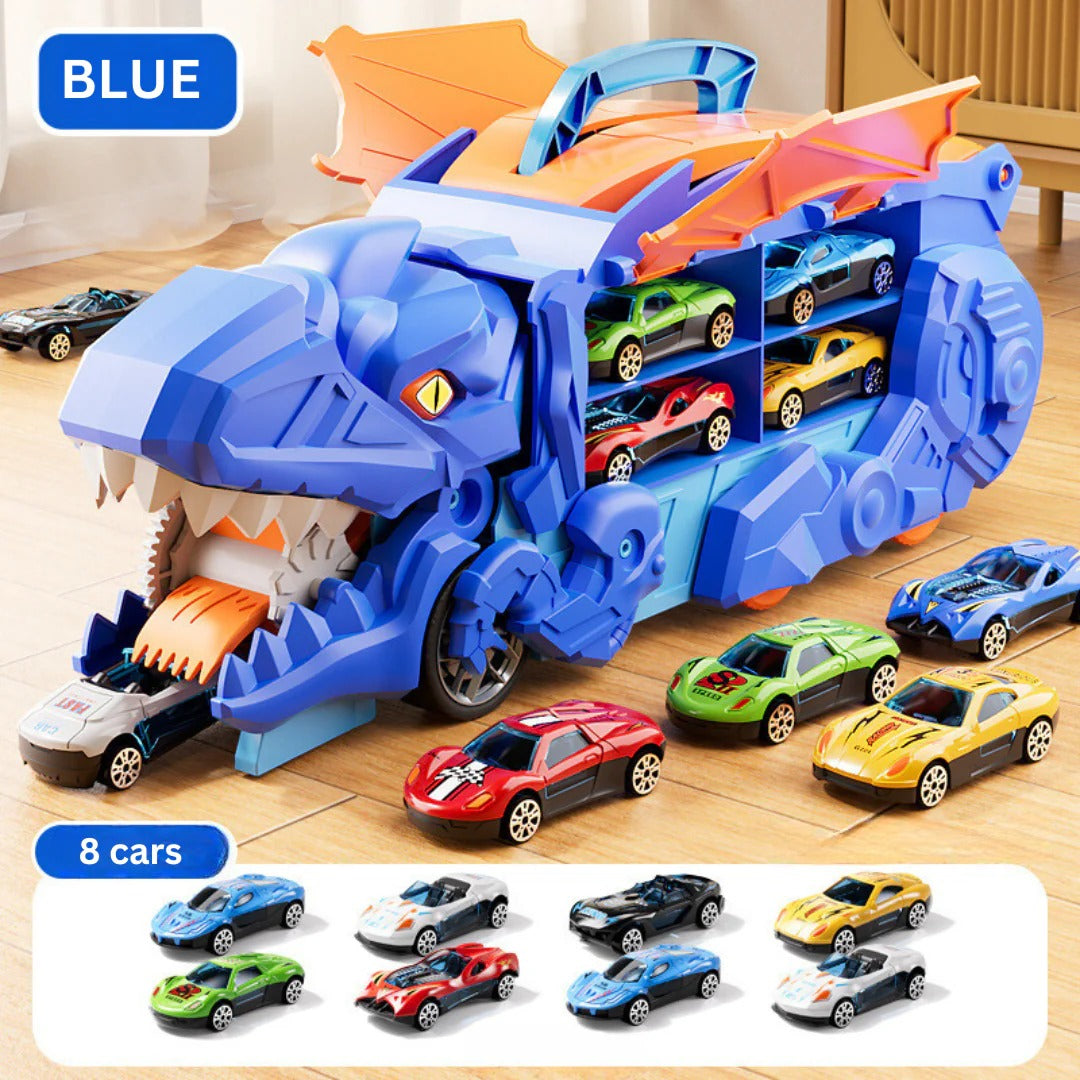 Transforming Dino Truck Playset with Racing Tracks and Cars