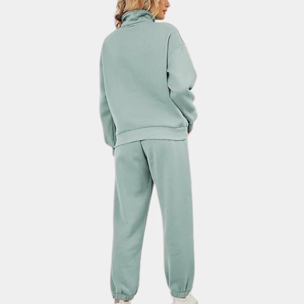 Soft Breathable Women's Loungewear Set - Half Zip Vest and Joggers