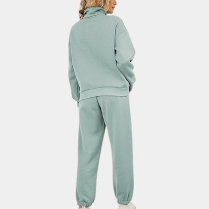 Soft Breathable Women's Loungewear Set - Half Zip Vest and Joggers