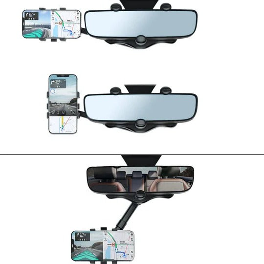 Versatile Rearview Mirror Smartphone Mount with Adjustable Features