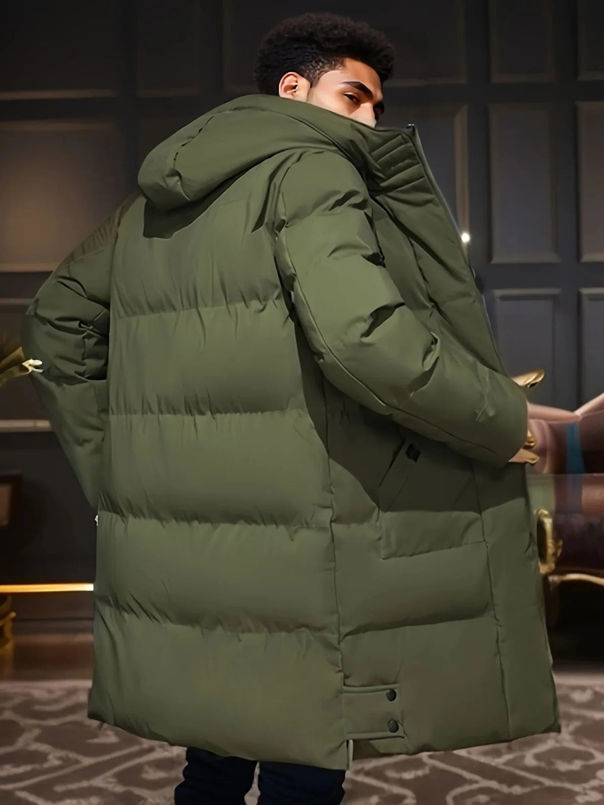 Men's Weather-Resistant Winter Coat with Adjustable Hood and Smart Pockets