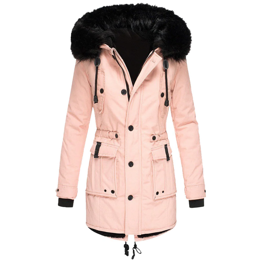 Elegant Winter Parka Jacket for Women, Warm Coat with Wind Protection, S-5XL, Black and Gold