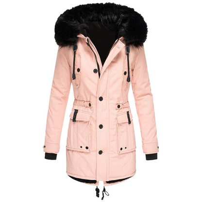 Elegant Winter Parka Jacket for Women, Warm Coat with Wind Protection, S-5XL, Black and Gold