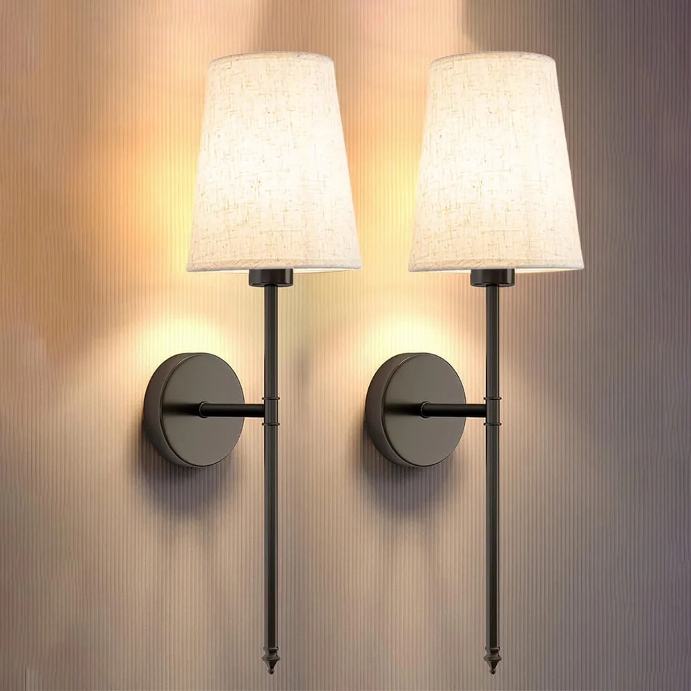 Set of 2 Battery-Operated Fabric Wall Lights with RGB and 3 Brightness Levels