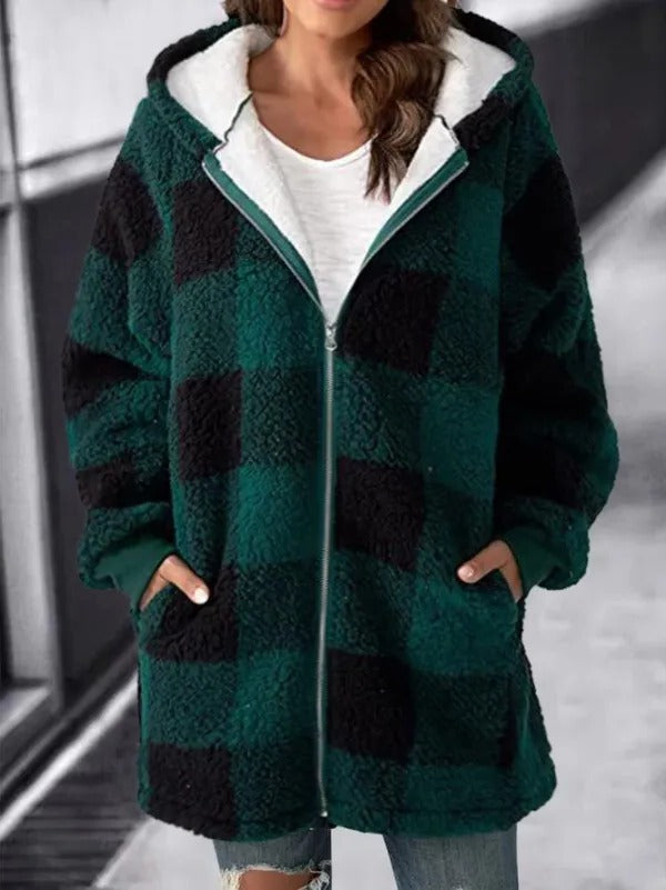 Plaid Oversized Hoodie for Women - Casual Fleece Jacket, S to 5XL