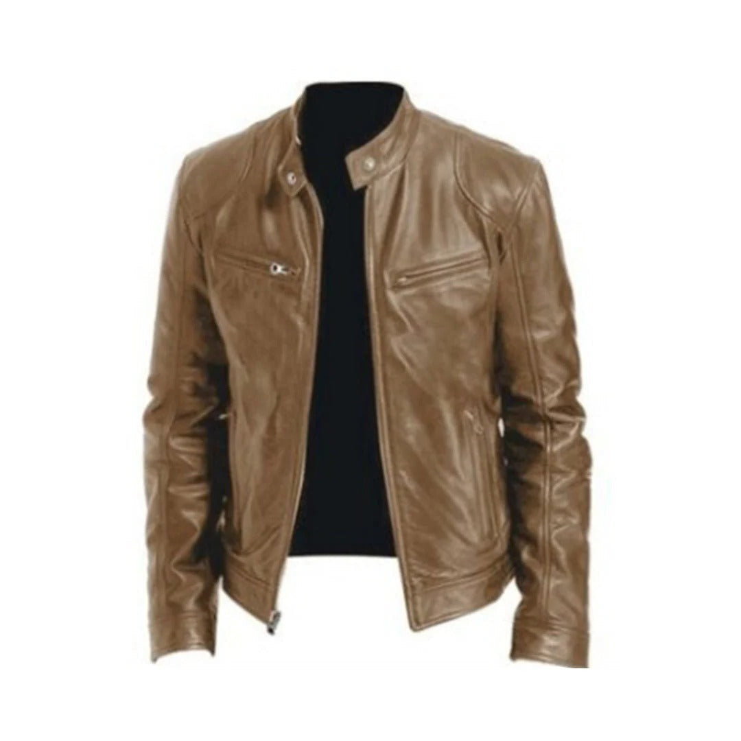 Men's Stylish Faux Leather Jacket with Breathable Lining and Light Insulation