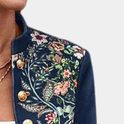 Floral Print Blazer for Women, Soft Polyester Jacket without Collar for Work and Evening Wear