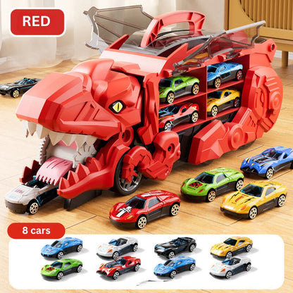 Transforming Dino Truck Playset with Racing Tracks and Cars