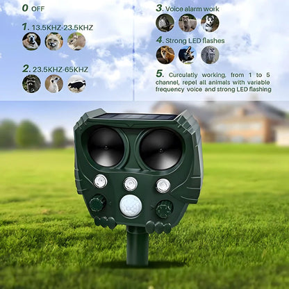 Solar-Powered Ultrasonic Animal Deterrent with Motion Sensor