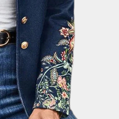 Floral Print Blazer for Women, Soft Polyester Jacket without Collar for Work and Evening Wear