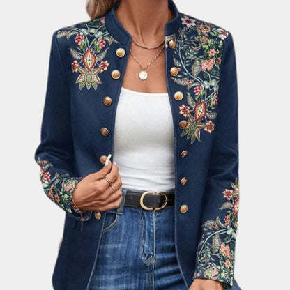 Floral Print Blazer for Women, Soft Polyester Jacket without Collar for Work and Evening Wear