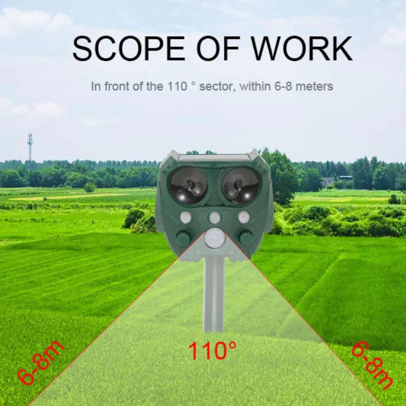 Solar-Powered Ultrasonic Animal Deterrent with Motion Sensor