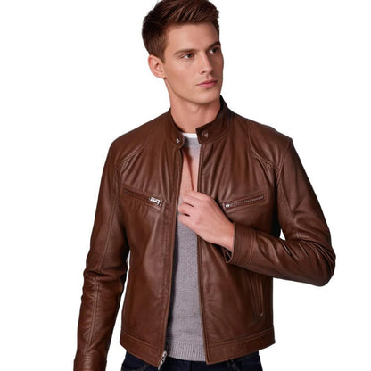 Men's Stylish Faux Leather Jacket with Breathable Lining and Light Insulation