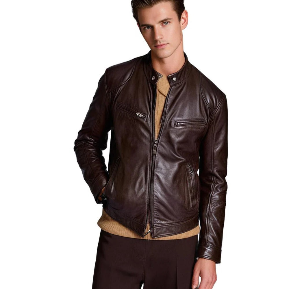 Men's Stylish Faux Leather Jacket with Breathable Lining and Light Insulation