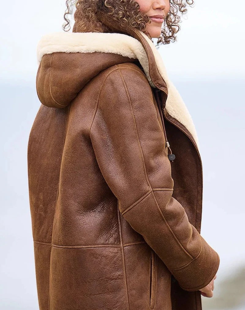 Lightweight Brown Hooded Long Puffer Coat for Women - Winter Jacket, S to 2XL