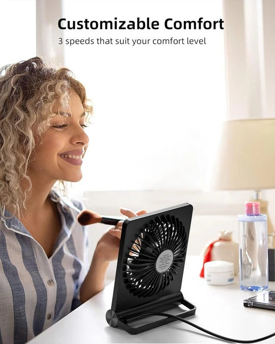 Compact Whisper-Quiet Desk Fan with USB Power and Custom Airflow