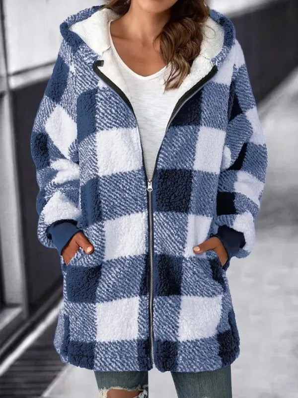 Plaid Oversized Hoodie for Women - Casual Fleece Jacket, S to 5XL