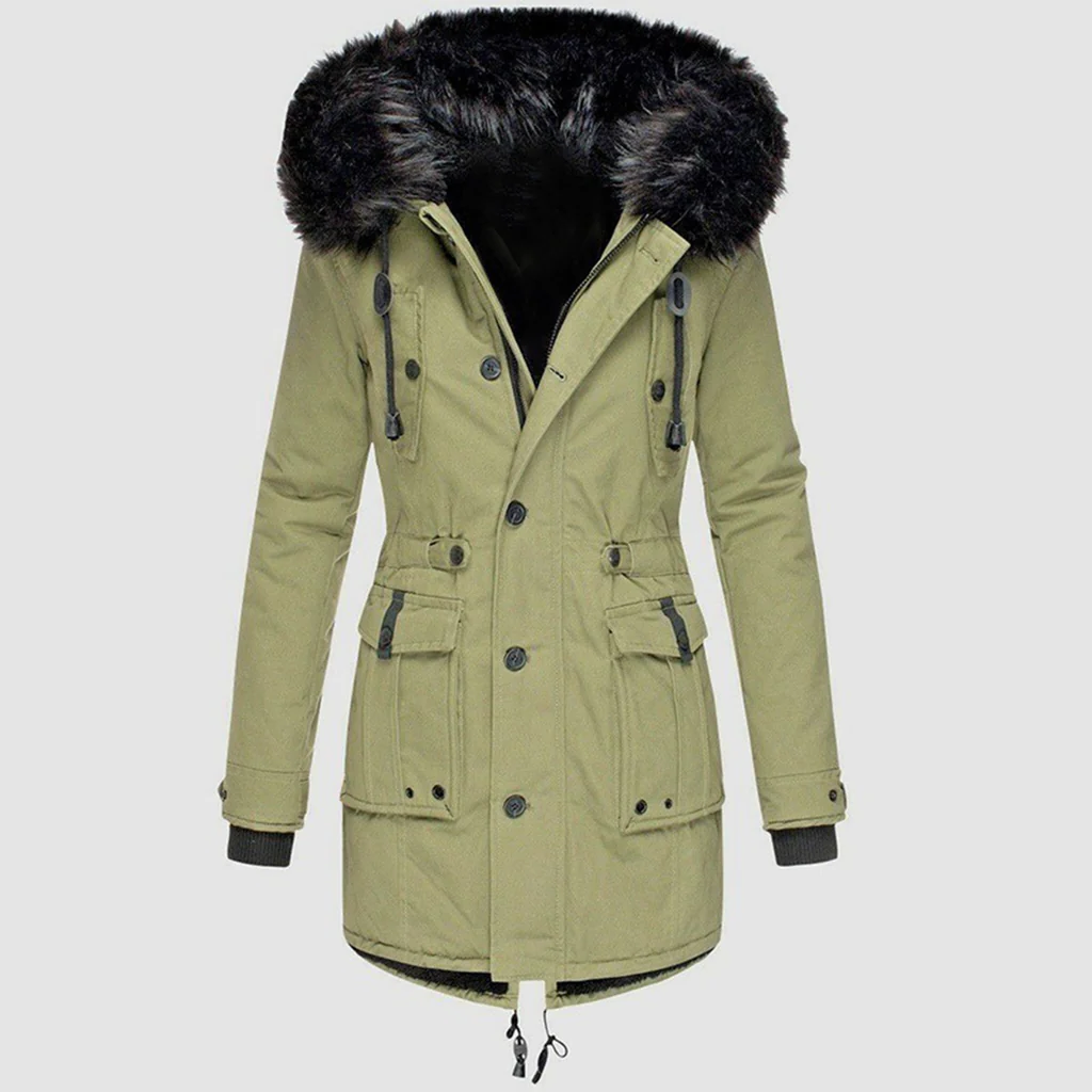 Elegant Winter Parka Jacket for Women, Warm Coat with Wind Protection, S-5XL, Black and Gold
