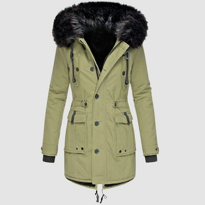 Elegant Winter Parka Jacket for Women, Warm Coat with Wind Protection, S-5XL, Black and Gold