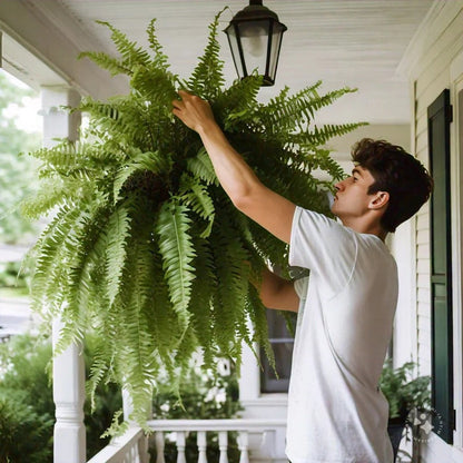 Lifelike Outdoor Boston Fern – UV Resistant Fake Hanging Plant with 18 Branches for Home and Patio Decor