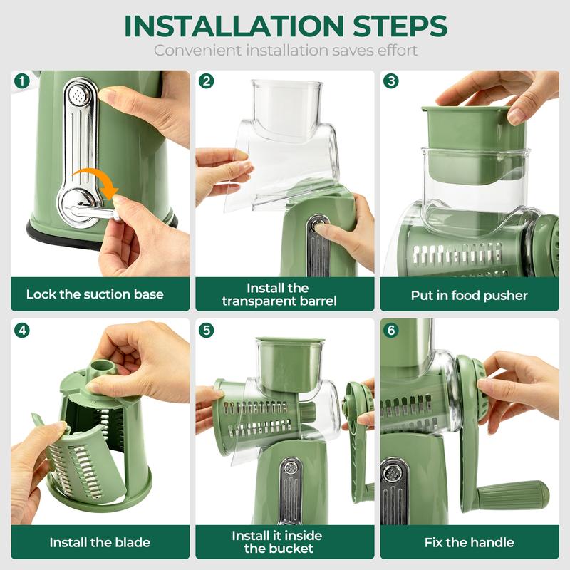 Versatile Kitchen Grater with 5 Easy-Swap Blades and Suction Base