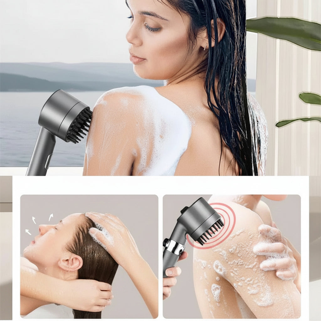 9-Stage Filtration Shower Head with Pressure Enhancement and Button Control