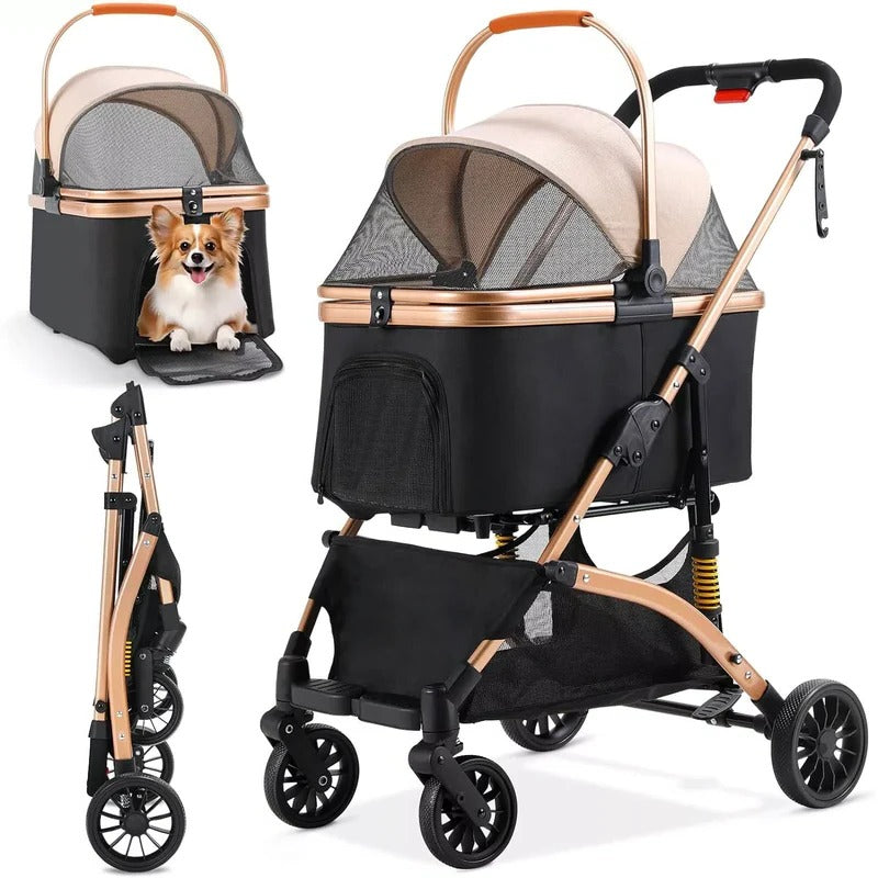 Compact Pet Carrier Stroller with Removable Travel Box and Safety Brake