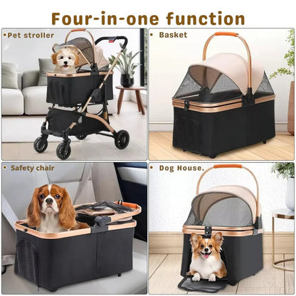 Compact Pet Carrier Stroller with Removable Travel Box and Safety Brake