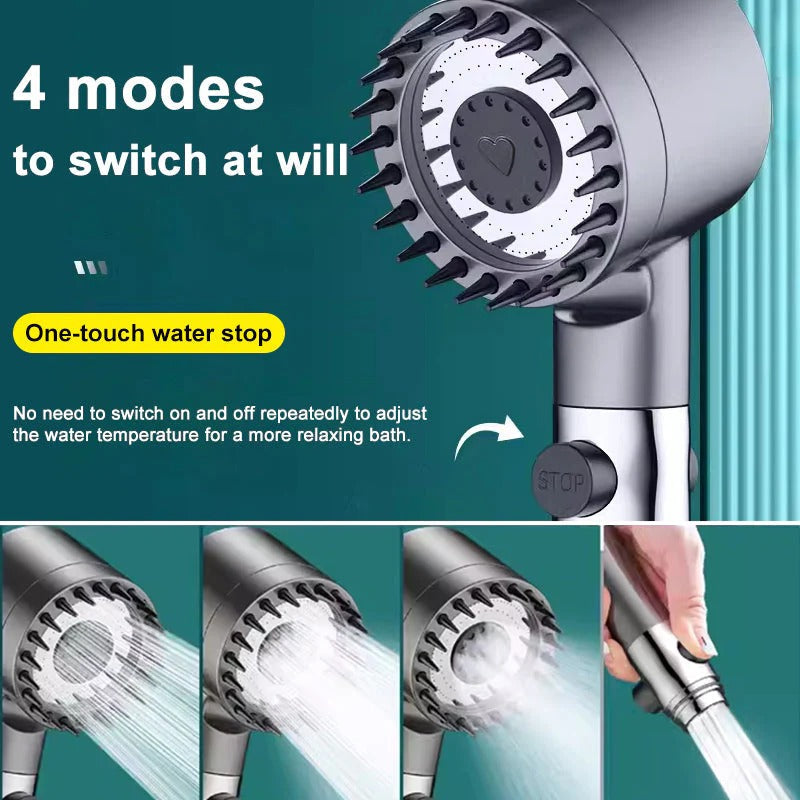 9-Stage Filtration Shower Head with Pressure Enhancement and Button Control
