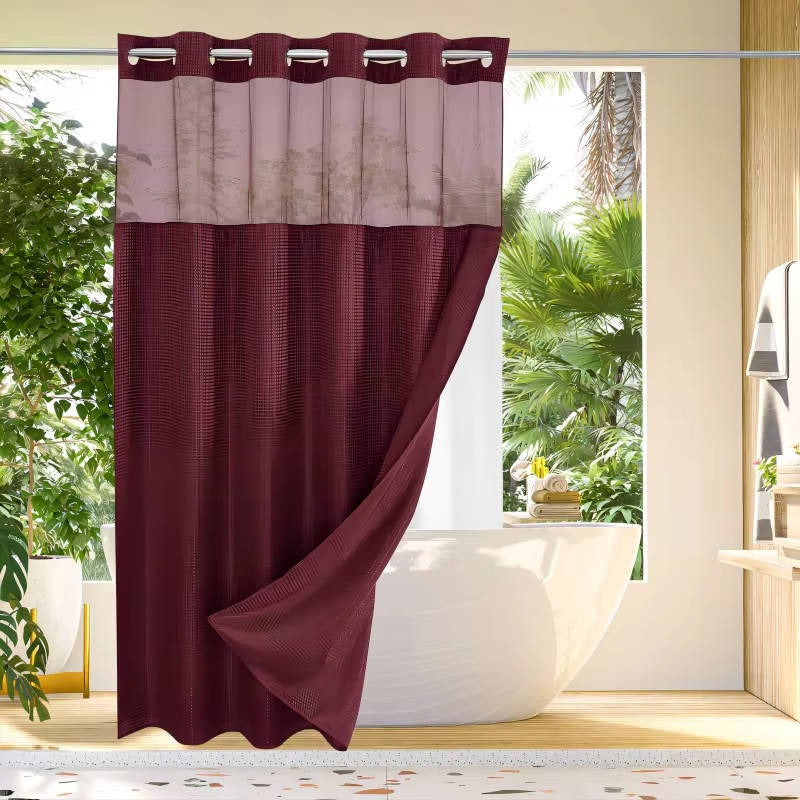 Seamless Shower Curtain with Built-In Liner and Light-Filtering Panel