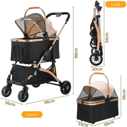 Compact Pet Carrier Stroller with Removable Travel Box and Safety Brake