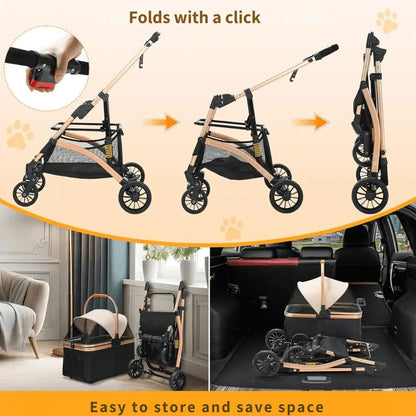 Compact Pet Carrier Stroller with Removable Travel Box and Safety Brake