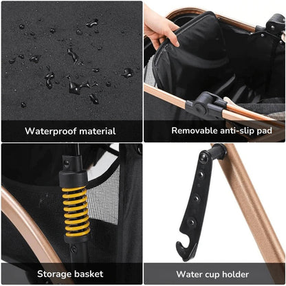 Compact Pet Carrier Stroller with Removable Travel Box and Safety Brake