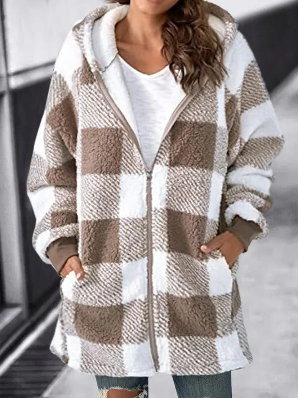 Plaid Oversized Hoodie for Women - Casual Fleece Jacket, S to 5XL