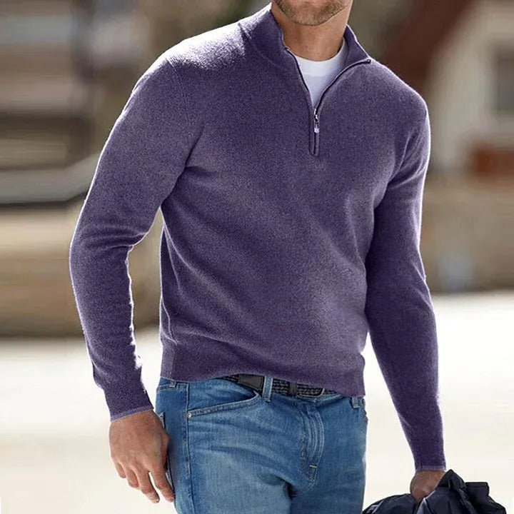 Men's Luxe Cashmere Blend Zip-Up Sweater - Comfort Fit