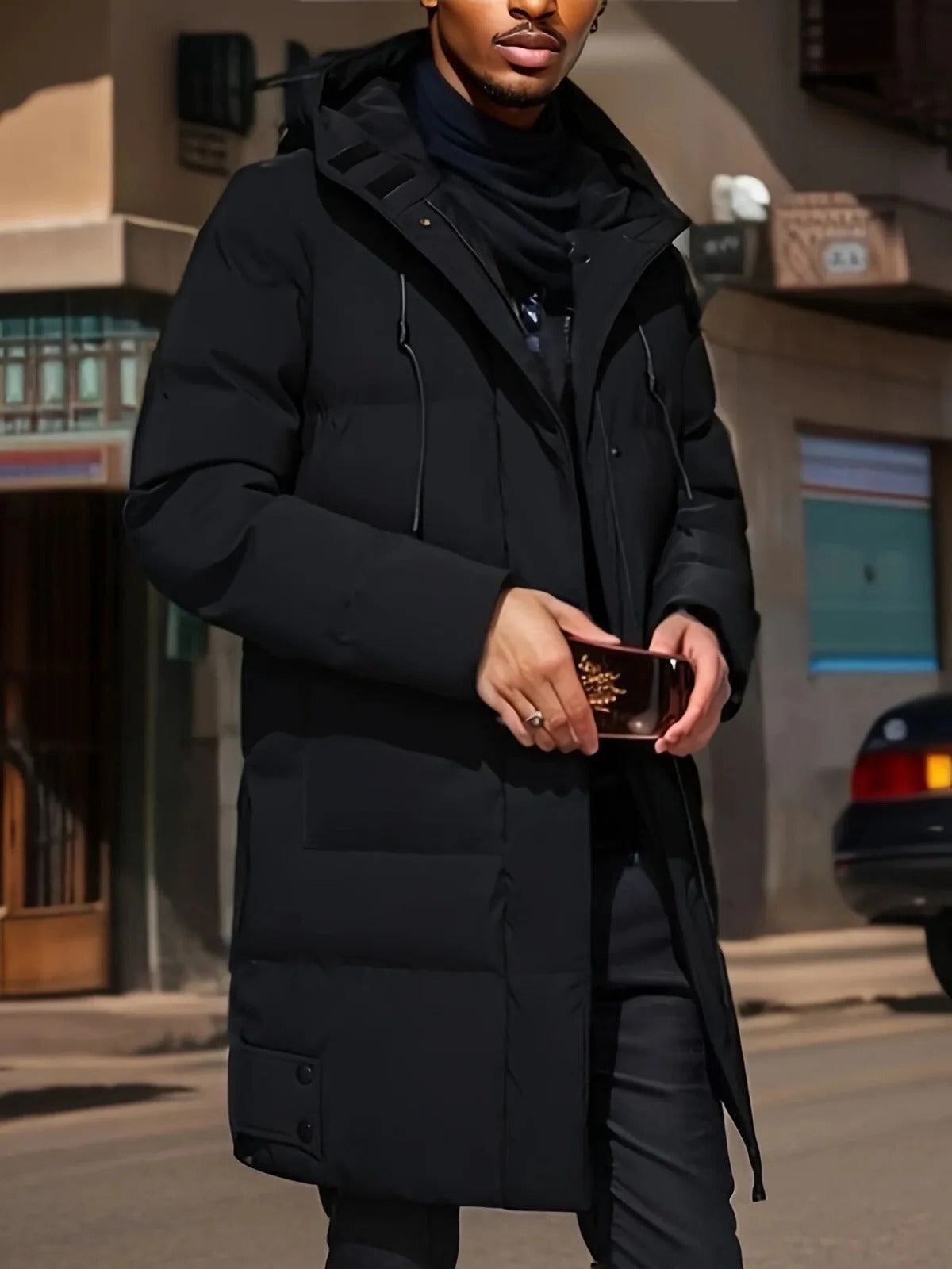Men's Weather-Resistant Winter Coat with Adjustable Hood and Smart Pockets
