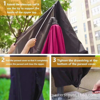 Outdoor Cantilever Umbrella Cover with Zipper and Telescopic Rod