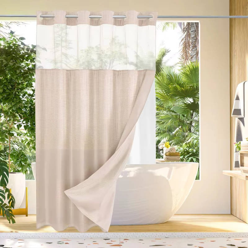 Seamless Shower Curtain with Built-In Liner and Light-Filtering Panel