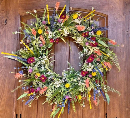 Silk Buttercup Wreath on Grapevine Base with Eucalyptus Greenery
