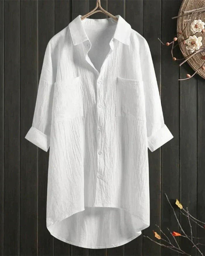 Plus Size Women's Casual Summer Shirt - Lightweight White Linen Blouse