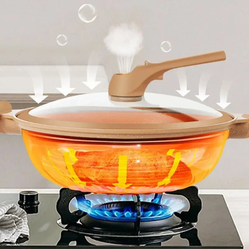 Versatile Nonstick Cooking Wok with Pressure-Sealed Lid