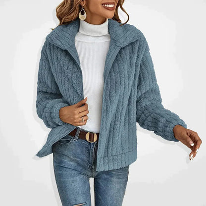 Soft Warm Long Cardigan for Women with Stand Collar and Pockets