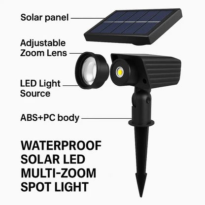 Versatile Solar-Powered Spotlight with Adjustable Focus and Color Modes