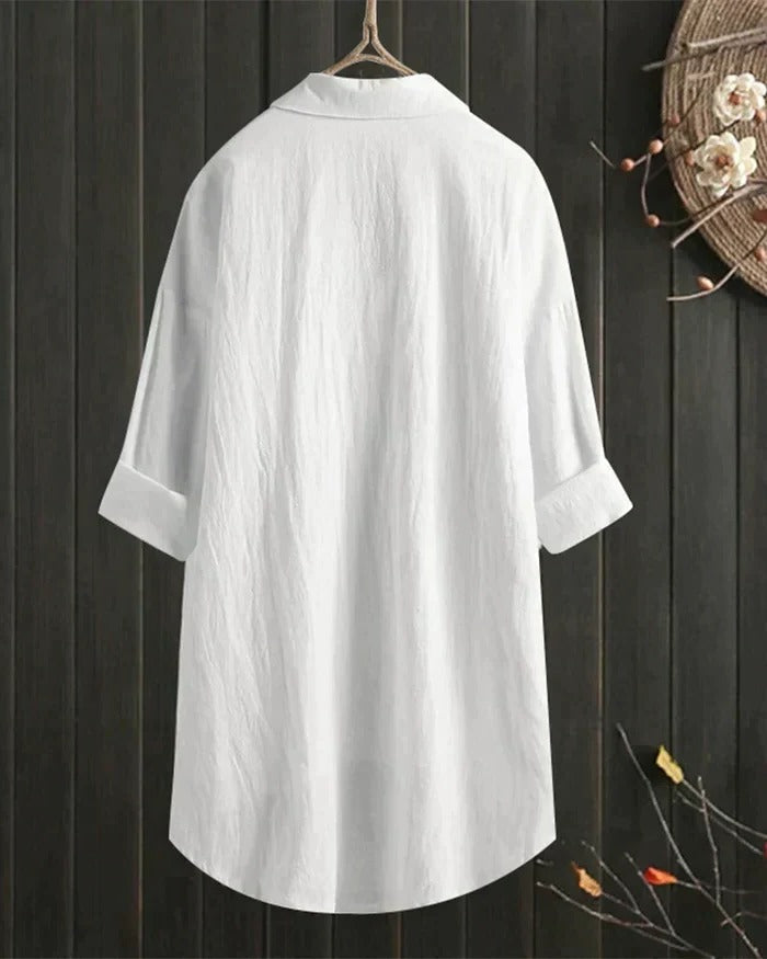Plus Size Women's Casual Summer Shirt - Lightweight White Linen Blouse