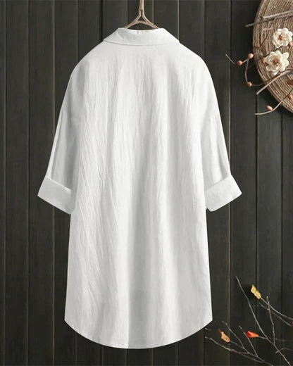 Plus Size Women's Casual Summer Shirt - Lightweight White Linen Blouse